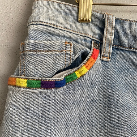Lane Bryant Jeans Size 16 Mid Rise Boyfriend Capri Flex Waistband Rainbow Detail - Picture 5 of 11